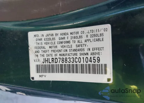 2003 Honda Cr-V Ex из США, поврежденный, VIN JHLRD78833C010459